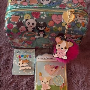 Too Faced Limited Edition Clover makeup bag and enamel pins